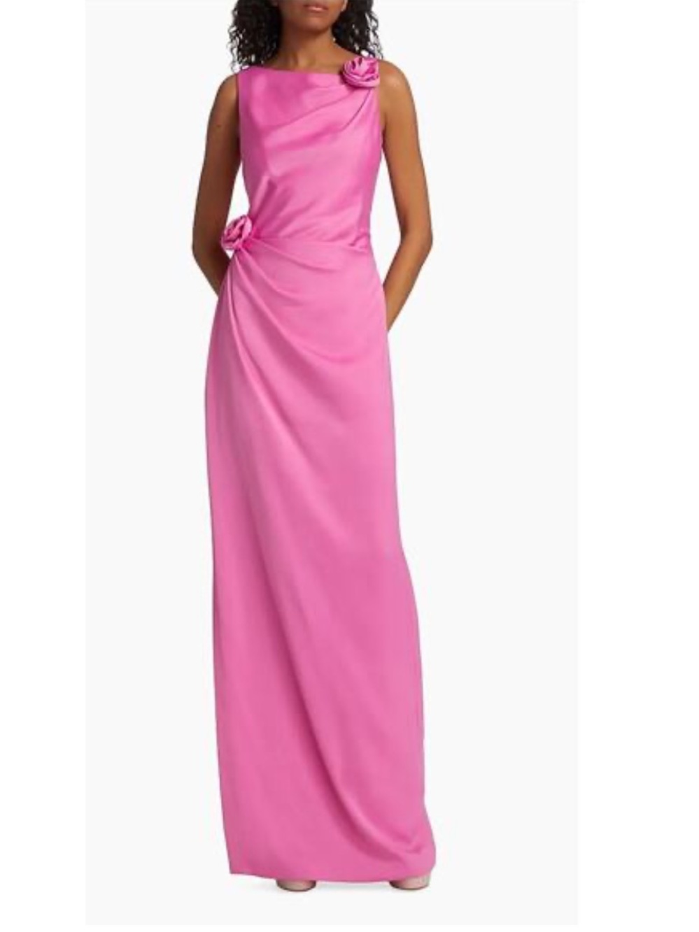 Monique Lhuillier Leela Crepe Long Dress In Rose Pink Size 6